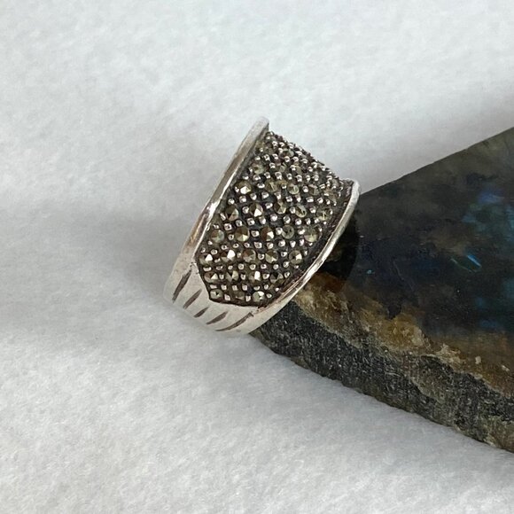 Sterling Silver 925 Marcasite 14MM Wide Band Statement Ring Size 7.5 - Picture 6 of 16